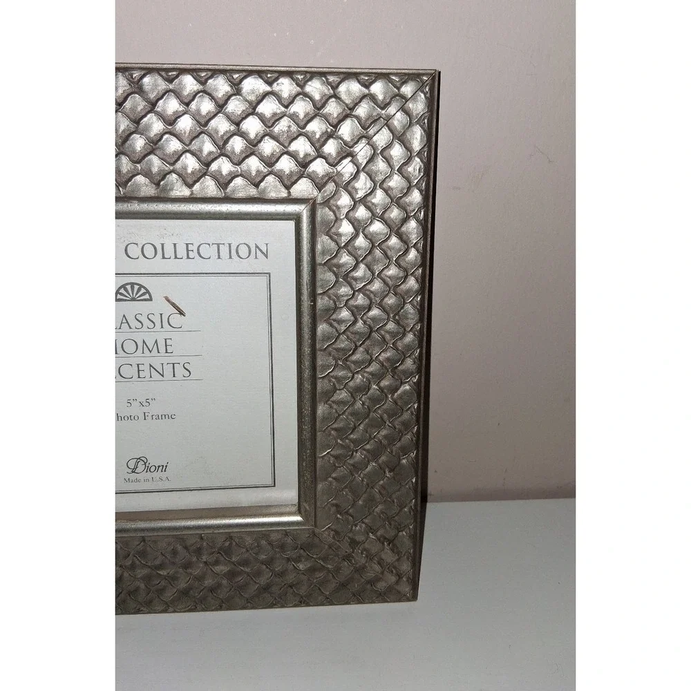 Dioni Collection 5x5 Picture Frame Silver Tone Scale Pattern Classic Home Accent